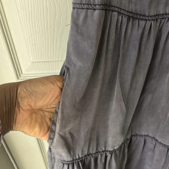 Anthropologie Jenee Tiered Tunic Dress Sz S Washed Black Short Casual Pockets - Picture 11 of 13